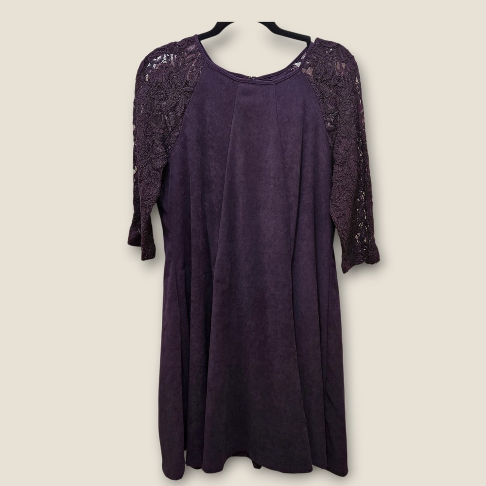 Julian Taylor New York Purple‎ Faux Suede & Lace Sleeve Dress Women's Size 12
